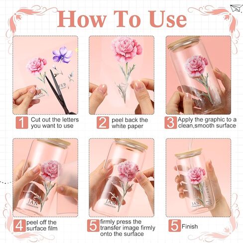 Glenmal 6 Sheets UV DTF Cup Flow Flower مع رسالة مخصصة للأشعة فوق البنفسجية DTF نقل ملصقات اسم ملصقات Daisy Rose Violet Transfer لهدايا عيد الميلاد أخواتها in Kuwait