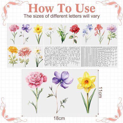 Glenmal 6 Sheets UV DTF Cup Flow Flower مع رسالة مخصصة للأشعة فوق البنفسجية DTF نقل ملصقات اسم ملصقات Daisy Rose Violet Transfer لهدايا عيد الميلاد أخواتها in Kuwait
