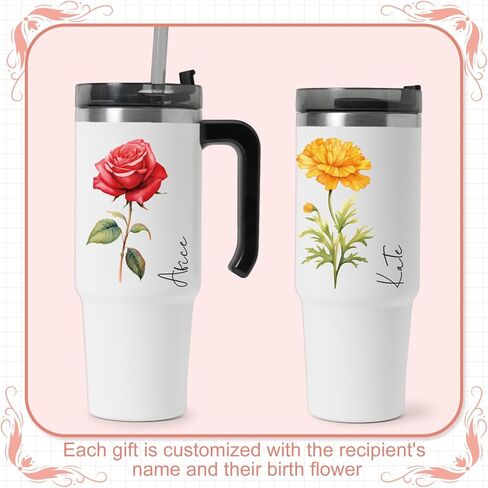 Glenmal 6 Sheets UV DTF Cup Flow Flower مع رسالة مخصصة للأشعة فوق البنفسجية DTF نقل ملصقات اسم ملصقات Daisy Rose Violet Transfer لهدايا عيد الميلاد أخواتها in Kuwait