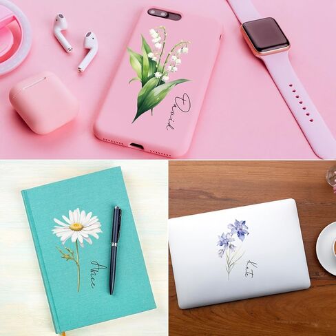 Glenmal 6 Sheets UV DTF Cup Flow Flower مع رسالة مخصصة للأشعة فوق البنفسجية DTF نقل ملصقات اسم ملصقات Daisy Rose Violet Transfer لهدايا عيد الميلاد أخواتها in Kuwait
