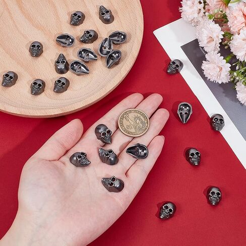 Olycraft 20pcs زر جمجمة أسود أزرار ديكور جلدية الزخرفة الزجاج الشرير الزر المعدني الأزرار 18x13x7mm أزرار شكل جمجمة الهالوين لزخرفة الحزام DIY Make (Hole: 3x2mm) in Saudi Arabia