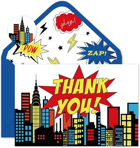 50 Pack Super Hero Thank You Cards Father‘s Day Boxed Skyline Building Greeting Cards with Envelopes Stickers Blank Note Cards for Birthday Baby Shower, 4 x 6 Inch in Saudi Arabia