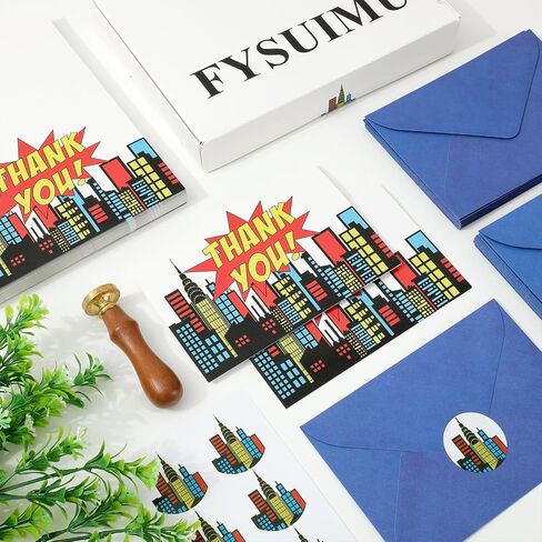 50 Pack Super Hero Thank You Cards Father‘s Day Boxed Skyline Building Greeting Cards with Envelopes Stickers Blank Note Cards for Birthday Baby Shower, 4 x 6 Inch in Saudi Arabia