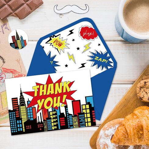50 Pack Super Hero Thank You Cards Father‘s Day Boxed Skyline Building Greeting Cards with Envelopes Stickers Blank Note Cards for Birthday Baby Shower, 4 x 6 Inch in Saudi Arabia
