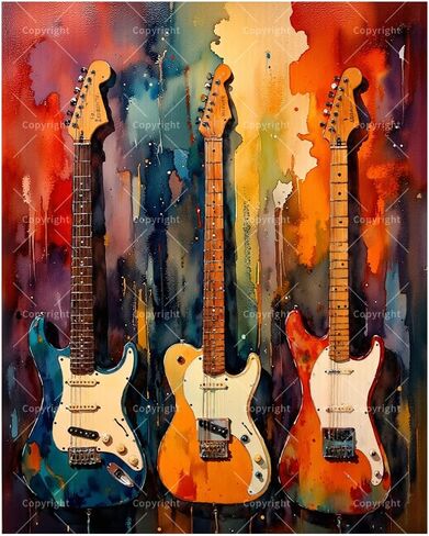 Music Paint by Numbers Kit for Adults - DIY Electric Guitars with Color Splash Background Painting on Canvas 16x20 Inches, Acrylic Paint Set, Suitable for Beginners, Art for Home Decoration or Gifts in Kuwait