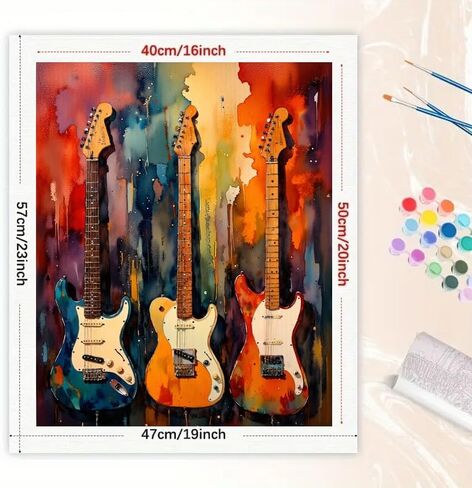 Music Paint by Numbers Kit for Adults - DIY Electric Guitars with Color Splash Background Painting on Canvas 16x20 Inches, Acrylic Paint Set, Suitable for Beginners, Art for Home Decoration or Gifts in Kuwait
