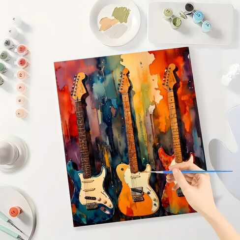 Music Paint by Numbers Kit for Adults - DIY Electric Guitars with Color Splash Background Painting on Canvas 16x20 Inches, Acrylic Paint Set, Suitable for Beginners, Art for Home Decoration or Gifts in Kuwait