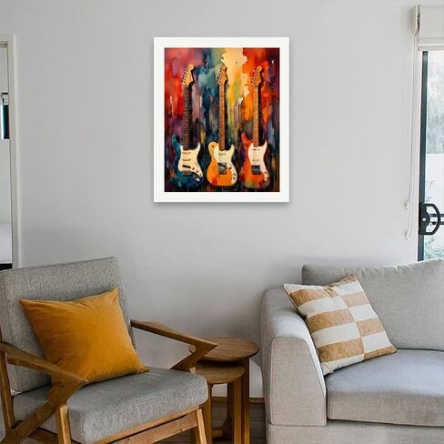 Music Paint by Numbers Kit for Adults - DIY Electric Guitars with Color Splash Background Painting on Canvas 16x20 Inches, Acrylic Paint Set, Suitable for Beginners, Art for Home Decoration or Gifts in Kuwait