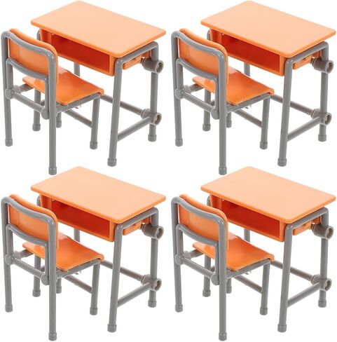 BESTonZON 4sets Miniature School Desk and Chair Dollhouse Furniture for Classroom Decor Design for Miniature Spaces and Collectibles in Saudi Arabia