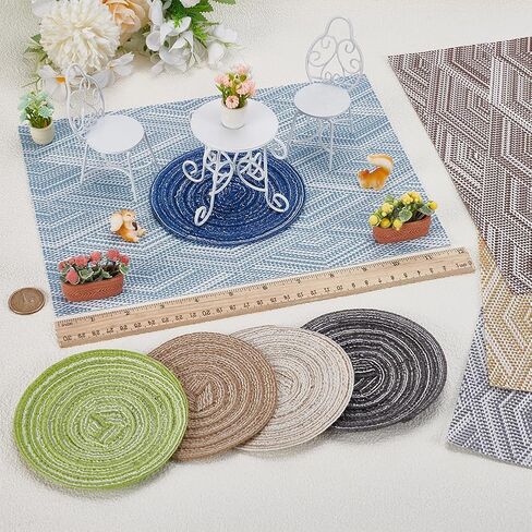 Fingerinspire 9pcs Dollhouse Dollhouse Rugs Dollhouse Minivure Weaving Round and Rectangle Ruck Round Vintage Woving Rugs Rectangle Mini Blanture Miniature Carpets for 1/12 Mini House Decoration in Saudi Arabia