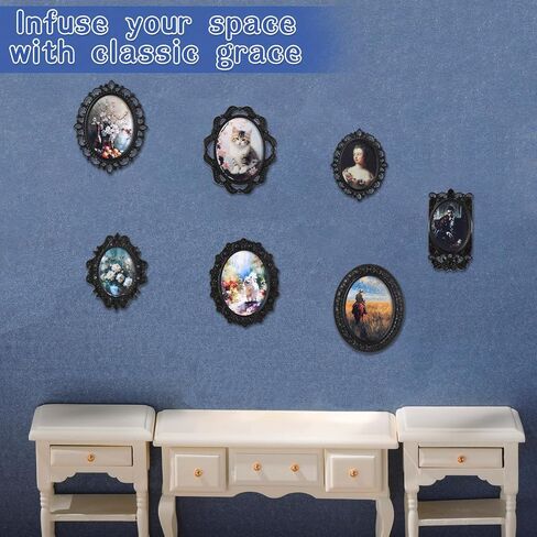 7 Pcs Miniature Dollhouse Accessories Picture Frames 1: 12 Scale Dollhouse Furniture Small Wood Photo Frames Mini House Decoration for Printed Paintings House DIY Art Craft(Black) in Saudi Arabia