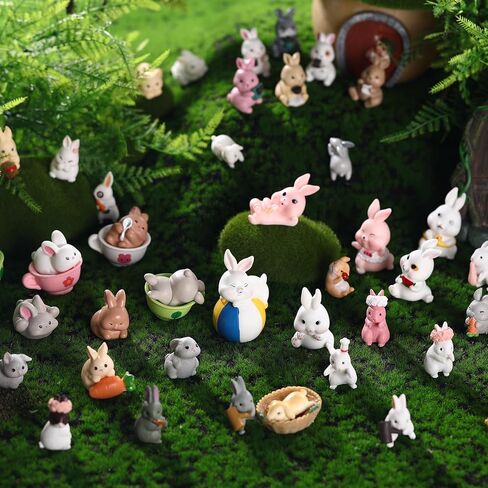 50 Pcs Mini Rabbits Figurine Bunny Fairy House Diorama Accessories Mini Rabbits Bunny Figurines Micro Landscape Garden Ornaments for DIY Easter Egg Fillers Dollhouse Cake Decor(Cute) in Saudi Arabia