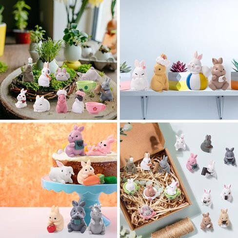 50 Pcs Mini Rabbits Figurine Bunny Fairy House Diorama Accessories Mini Rabbits Bunny Figurines Micro Landscape Garden Ornaments for DIY Easter Egg Fillers Dollhouse Cake Decor(Cute) in Saudi Arabia