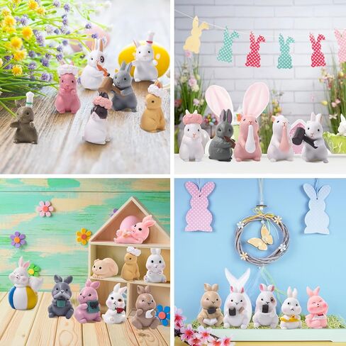50 Pcs Mini Rabbits Figurine Bunny Fairy House Diorama Accessories Mini Rabbits Bunny Figurines Micro Landscape Garden Ornaments for DIY Easter Egg Fillers Dollhouse Cake Decor(Cute) in Saudi Arabia