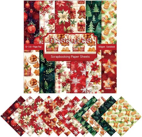 KIRDACH SCRABKING Supplies Kit ، 24 ورقة من الجوانب أحادية الجوانب POINSESTIA COOKIE TREE TREE PATTORD PAPBACT DIY Junk Journal Crafts Propectal Paper-6x6inch (R2459) in Kuwait