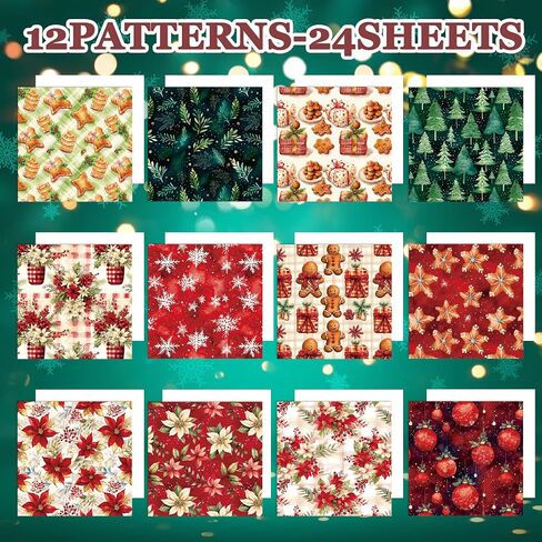 KIRDACH SCRABKING Supplies Kit ، 24 ورقة من الجوانب أحادية الجوانب POINSESTIA COOKIE TREE TREE PATTORD PAPBACT DIY Junk Journal Crafts Propectal Paper-6x6inch (R2459) in Kuwait