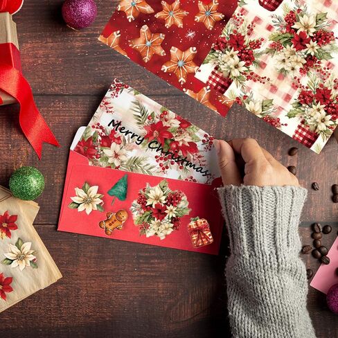 KIRDACH SCRABKING Supplies Kit ، 24 ورقة من الجوانب أحادية الجوانب POINSESTIA COOKIE TREE TREE PATTORD PAPBACT DIY Junk Journal Crafts Propectal Paper-6x6inch (R2459) in Kuwait