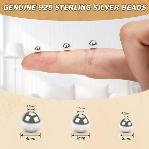 100pcs 2mm 925 sterling Silver Beads للمجوهرات التي تصنع حبات صغيرة من الفضة الفضية غير المشوهة مع ثقب لسحر أقراط قلادة الأساور وحرف DIY in Kuwait
