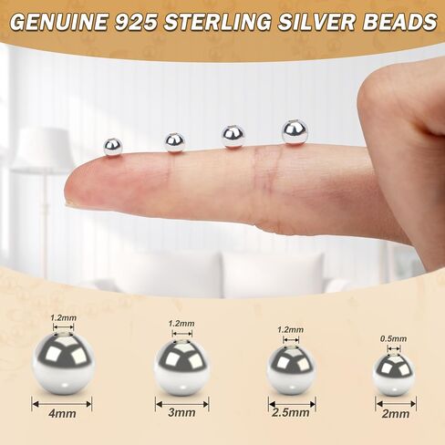 100pcs 2mm 925 sterling Silver Beads للمجوهرات التي تصنع حبات صغيرة من الفضة الفضية غير المشوهة مع ثقب لسحر أقراط قلادة الأساور وحرف DIY in Kuwait