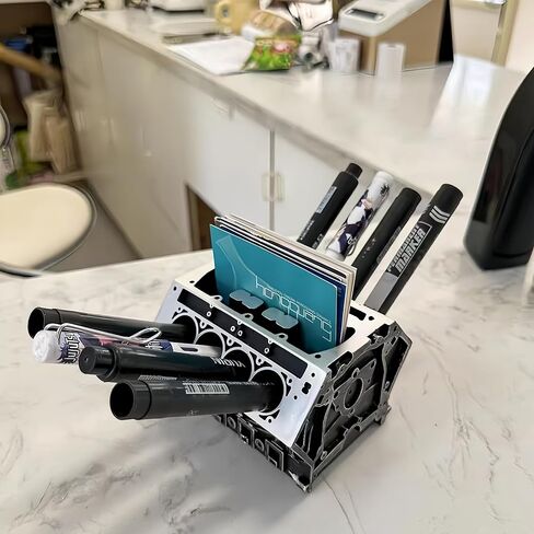 3D Printed V8 Engine Block Desk Organizer, Name Card and Pen Holder, Business Card Stand and Pen Pencil Holder in Saudi Arabia