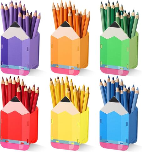 6 Pcs Pencil Shaped Holder Wooden Pencil Dispenser Storage Organizer Container Pen Cup Stationery Pot for Back to School Teachers Office Desk Gift Classroom Supplies (Rainbow Color) in Saudi Arabia