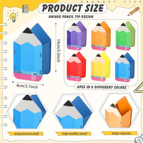 6 Pcs Pencil Shaped Holder Wooden Pencil Dispenser Storage Organizer Container Pen Cup Stationery Pot for Back to School Teachers Office Desk Gift Classroom Supplies (Rainbow Color) in Saudi Arabia