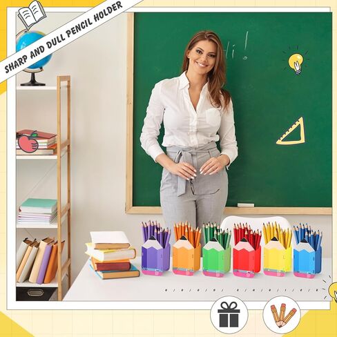 6 Pcs Pencil Shaped Holder Wooden Pencil Dispenser Storage Organizer Container Pen Cup Stationery Pot for Back to School Teachers Office Desk Gift Classroom Supplies (Rainbow Color) in Saudi Arabia