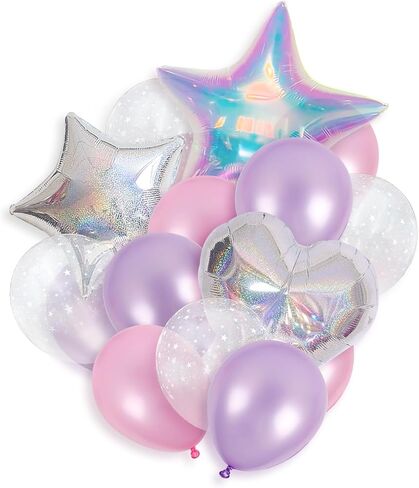 18pcs pearl lilac Pink Purple Balloons Kit 32 '' Clear Iridescent Star Foil Balloon Palloon Laser Star Shape Lape For Birthday Baby Baby Shower Anvishar in Saudi Arabia