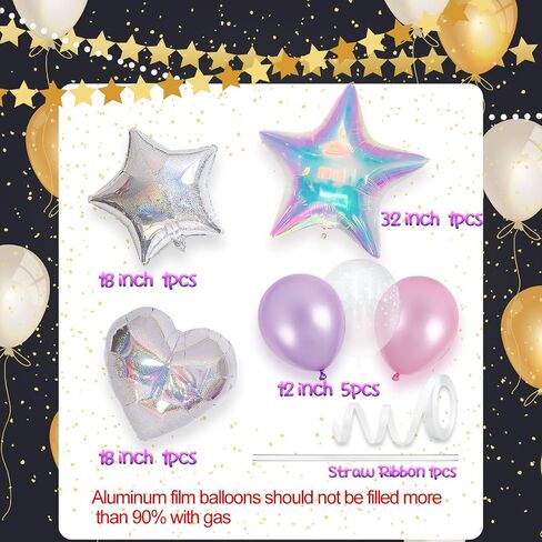 18pcs pearl lilac Pink Purple Balloons Kit 32 '' Clear Iridescent Star Foil Balloon Palloon Laser Star Shape Lape For Birthday Baby Baby Shower Anvishar in Saudi Arabia