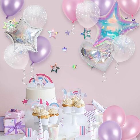 18pcs pearl lilac Pink Purple Balloons Kit 32 '' Clear Iridescent Star Foil Balloon Palloon Laser Star Shape Lape For Birthday Baby Baby Shower Anvishar in Saudi Arabia