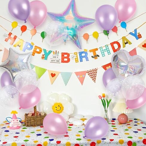 18pcs pearl lilac Pink Purple Balloons Kit 32 '' Clear Iridescent Star Foil Balloon Palloon Laser Star Shape Lape For Birthday Baby Baby Shower Anvishar in Saudi Arabia