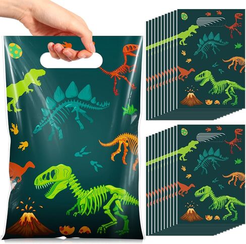 Capoda 50 Pcs Dinosaur Bags Dino Treat Party Favor Candy Goodie Gift Plastic Bags Bulk with Handle for Boy Girl Dinosaur Themed Birthday Baby Shower Party Decor in Kuwait
