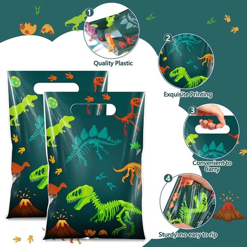 Capoda 50 Pcs Dinosaur Bags Dino Treat Party Favor Candy Goodie Gift Plastic Bags Bulk with Handle for Boy Girl Dinosaur Themed Birthday Baby Shower Party Decor in Kuwait
