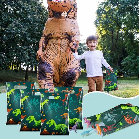 Capoda 50 Pcs Dinosaur Bags Dino Treat Party Favor Candy Goodie Gift Plastic Bags Bulk with Handle for Boy Girl Dinosaur Themed Birthday Baby Shower Party Decor in Kuwait