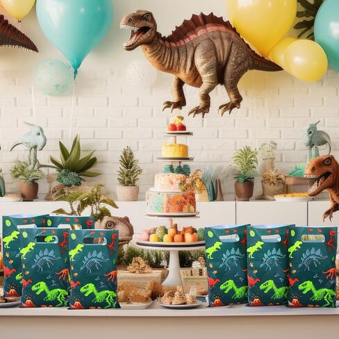 Capoda 50 Pcs Dinosaur Bags Dino Treat Party Favor Candy Goodie Gift Plastic Bags Bulk with Handle for Boy Girl Dinosaur Themed Birthday Baby Shower Party Decor in Kuwait