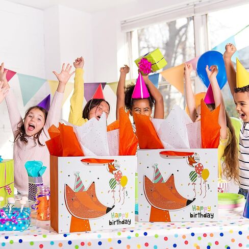 Enfoldia 13 "Barge Fox Orange Birthday Gift Bag for Kids with Greeting Card Paper 3D Making Glitter Design Gift Flag for Boy in Kuwait