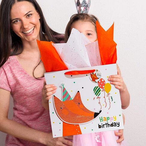 Enfoldia 13 "Barge Fox Orange Birthday Gift Bag for Kids with Greeting Card Paper 3D Making Glitter Design Gift Flag for Boy in Kuwait