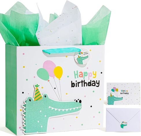 Enfoldia 13 "Barge Fox Orange Birthday Gift Bag for Kids with Greeting Card Paper 3D Making Glitter Design Gift Flag for Boy in Kuwait