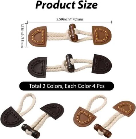 8 Sets Black White Pu Leather Toggle Closure with Resin Horn Vintage Sewing Button Sew on Toggles Closures Clasps Buttons Bulk for Sewing Making Coat Clothing Jacket Sweater DIY Accessories in Saudi Arabia