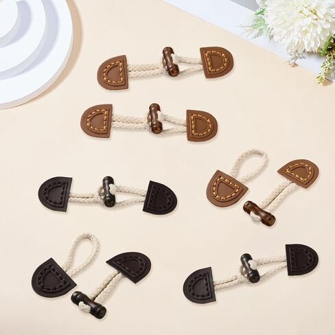 8 Sets Black White Pu Leather Toggle Closure with Resin Horn Vintage Sewing Button Sew on Toggles Closures Clasps Buttons Bulk for Sewing Making Coat Clothing Jacket Sweater DIY Accessories in Saudi Arabia