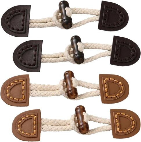 8 Sets Black White Pu Leather Toggle Closure with Resin Horn Vintage Sewing Button Sew on Toggles Closures Clasps Buttons Bulk for Sewing Making Coat Clothing Jacket Sweater DIY Accessories in Saudi Arabia
