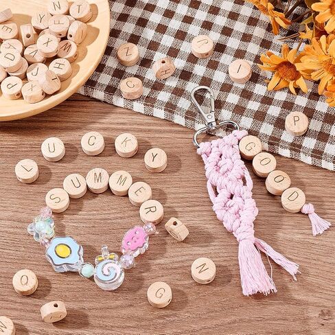 PH PandaHall 104pcs Alphabet Wooden Beads 15mm Flat Round Letter Beads Natural Wooden Flat Beads with 3mm Hole Wooden Loose Beads with Initial Letter for Jewelry Making and DIY Crafts, 4Sets in Saudi Arabia