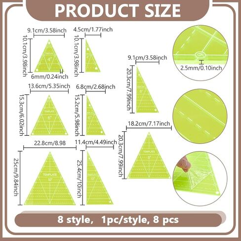 UNICRAFTALE 8 Pcs Triangle Quilting Template Triangle Rulers for Quilting Transparent Acrylic T-Shirt Rulers Clear Acrylic Quilt Templates for Cutting Sewing Patchwork Cutting Pattern DIY Craft in Saudi Arabia