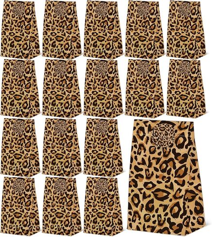 24 PCS CHEETAH PRINT GOODIE FACS HEOPARD GIFT مع ملصقات -حياة حيوانية تحمل طابع عيد ميلاد ، حقائب الورق المطبوعة Leopard لعلاج لوازم الزخارف الحزبية in Saudi Arabia