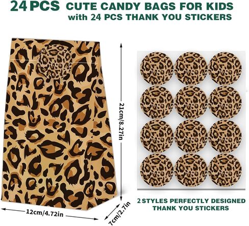 24 PCS CHEETAH PRINT GOODIE FACS HEOPARD GIFT مع ملصقات -حياة حيوانية تحمل طابع عيد ميلاد ، حقائب الورق المطبوعة Leopard لعلاج لوازم الزخارف الحزبية in Saudi Arabia
