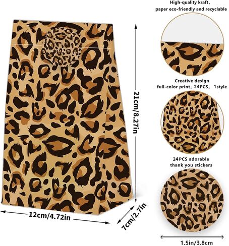 24 PCS CHEETAH PRINT GOODIE FACS HEOPARD GIFT مع ملصقات -حياة حيوانية تحمل طابع عيد ميلاد ، حقائب الورق المطبوعة Leopard لعلاج لوازم الزخارف الحزبية in Saudi Arabia