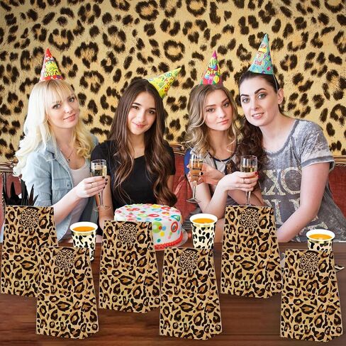 24 PCS CHEETAH PRINT GOODIE FACS HEOPARD GIFT مع ملصقات -حياة حيوانية تحمل طابع عيد ميلاد ، حقائب الورق المطبوعة Leopard لعلاج لوازم الزخارف الحزبية in Saudi Arabia