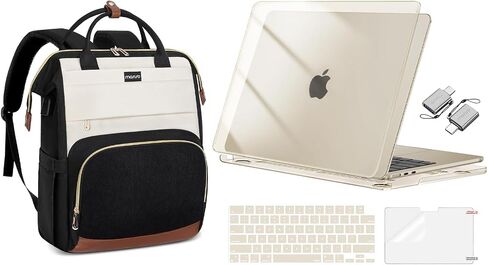 MOSISO 15.6 inch Laptop Backpack with USB Charging Port&Front Corduroy Pocket&Compatible with MacBook Air 13 inch Case 2025-2022,Hard Shell&Keyboard Cover&Screen Film&Type C, Crystal Starlight&Black in Saudi Arabia