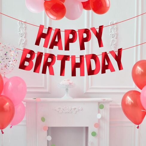 Red Happy Birthday Banner Sign Birthday Garland Wall Door Banners Flag for Women Men Boys Girls Party Backdrop Decorations, Personalized Letters Name Banners Hanging Decors Shiny in Kuwait