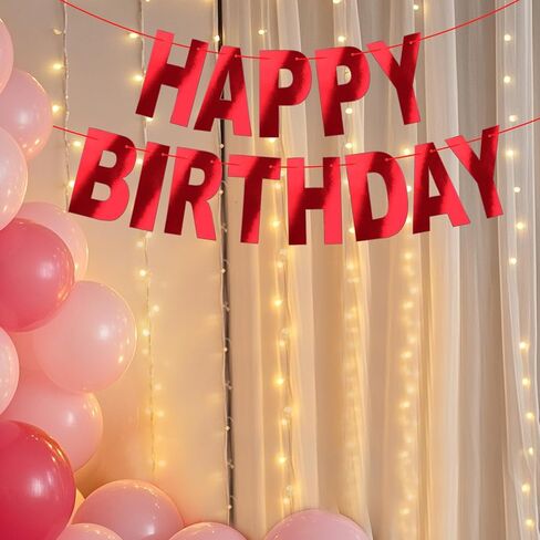 Red Happy Birthday Banner Sign Birthday Garland Wall Door Banners Flag for Women Men Boys Girls Party Backdrop Decorations, Personalized Letters Name Banners Hanging Decors Shiny in Kuwait